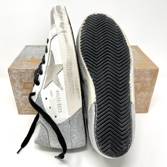 Golden Goose Superstar Silver Glitter Leather Sneakers Size 36 US 6 - Picture 8 of 11